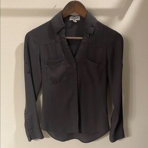 Express Gray Fitted 3/4 Sleeve Button Down Shirt